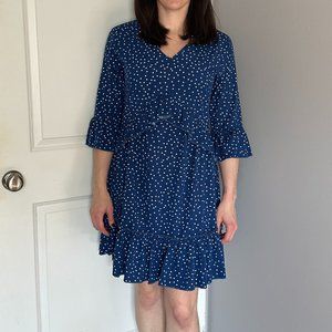 Blue Ruffle Dress Polka Dot Spring Dress Bridal Shower Dress
